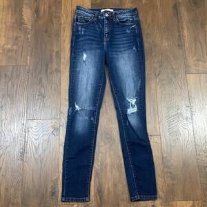 KanCan High Waist Distressed Dark Wash with Fade Skinny Jeans